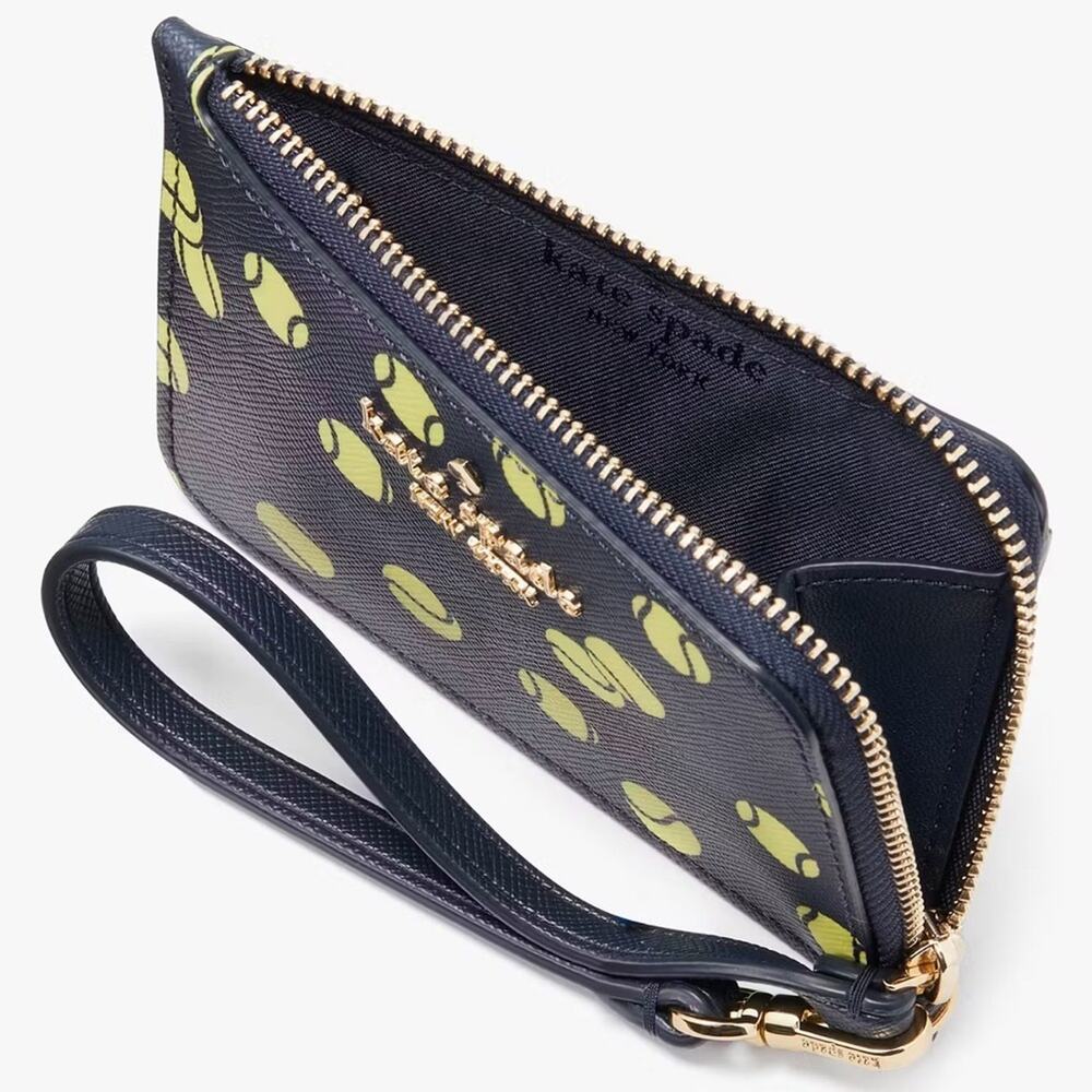 NWT Kate Spade Tennis Printed Small Card Holder Wristlet/Saffiano/Blue/Yellow - Picture 4 of 6